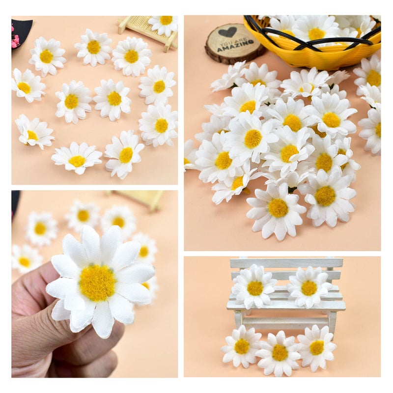 KnR Harmony Artificial Daisy Heads 100pcs Fake Daisy Petals White Gerbera Daisies Flowers Head for DIY Garland Craft Birthday Wedding Party Easter Bonnet Home Decoration - Image 5